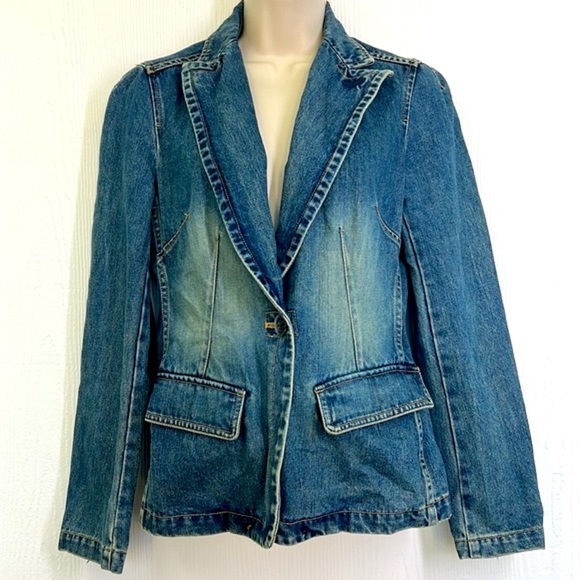 GAP - Denim Jean Cotton One Button Closure Long Sleeve Blazer Jacket Size Small - Picture 3 of 13